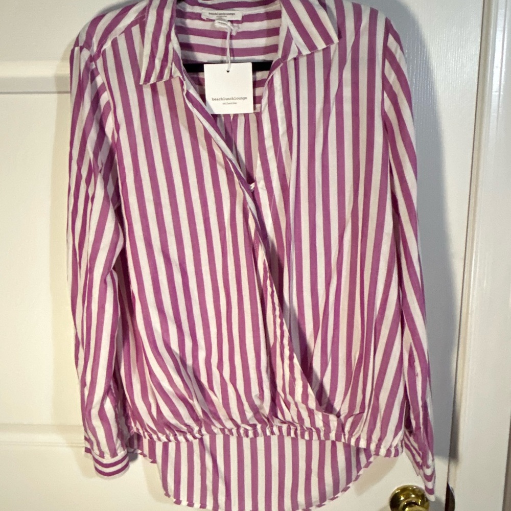 NEW beachlunchlounge Violet and Whiteโ Striped Blouse